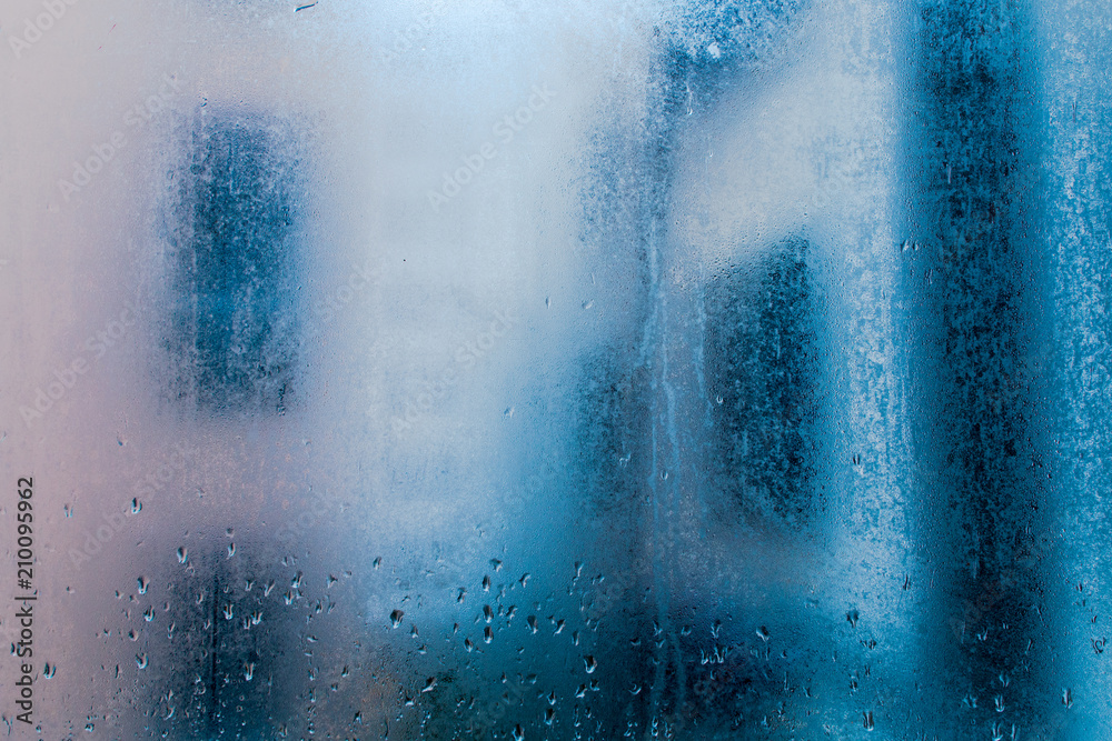 Rain drop in window.Copy space.