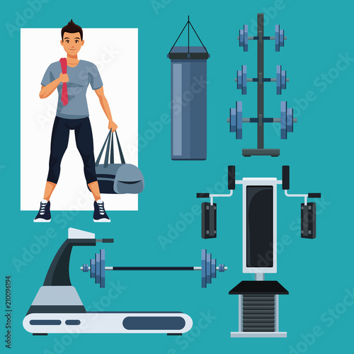 Set of people and gym equipment collection vector illustration graphic design