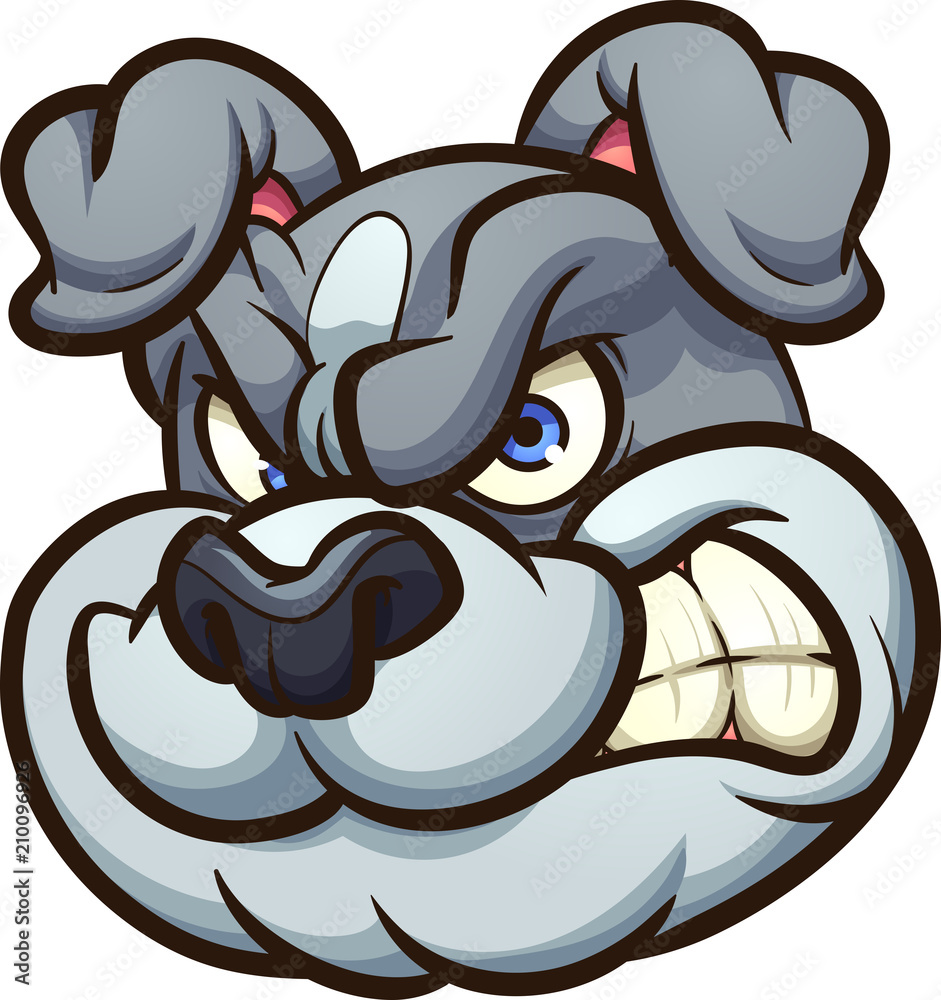 Angry cartoon bulldog head. Vector clip art illustration with simple gradients. All in a single layer. 