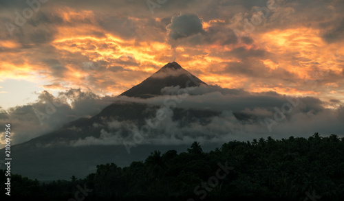 Mt. Mayon Volcano Shooting a Plume of Smoke at Sunset - Albay, Philippines photo