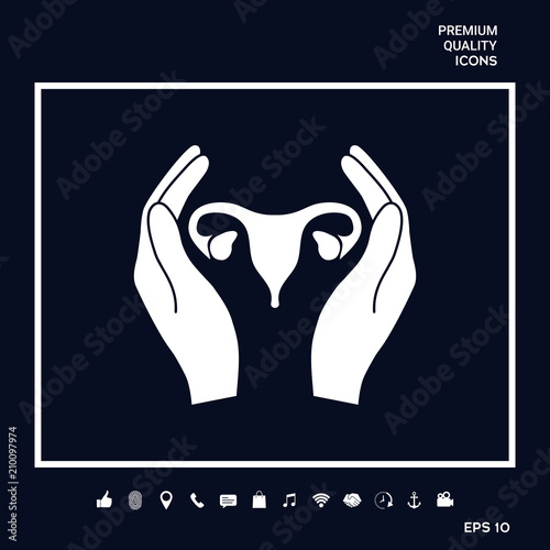 Hands holding Female uterus - protection icon