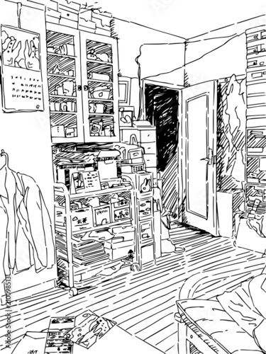 Sketch of the messy room