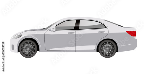 Illustration of white sideways car, sedan, passenger car