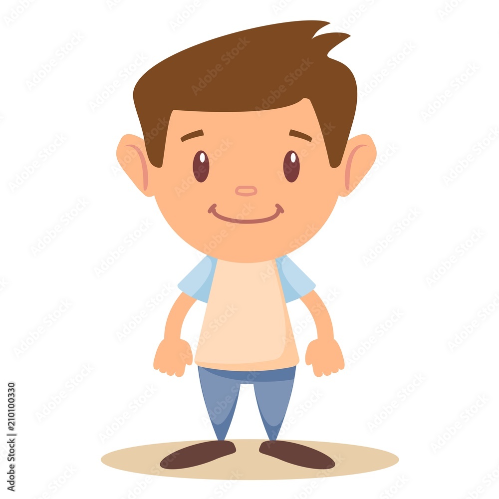 Vector cartoon funny little boy isolated on white background. The self-confident boy is standing with his hands in the sides. Vector cartoon funny little boy isolated on white background. The self-confident boy is standing with his hands in the sides.