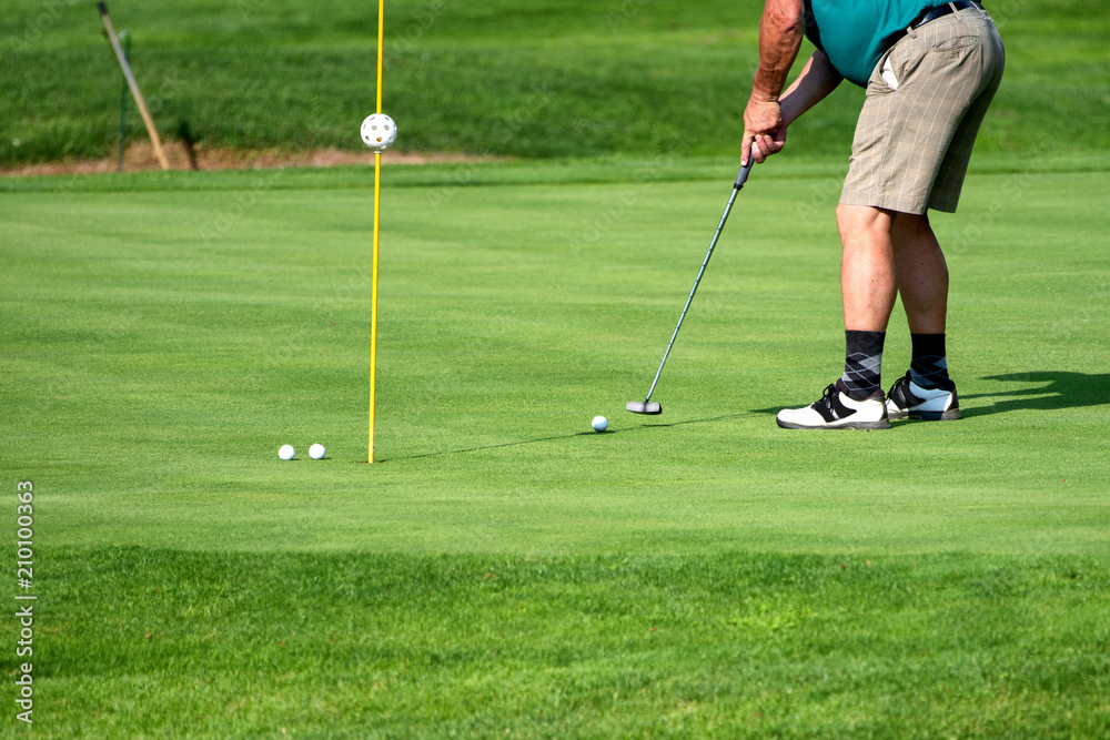 Obraz premium Golfer, golf player, on the green, mature male, not recognizable, copyspace