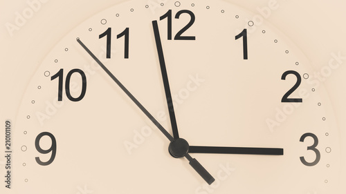 Closeup clock ticking showing three hours