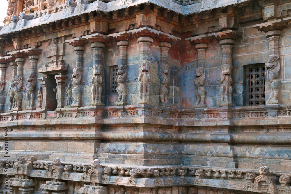 Walls with Yeli pillars, Deivanayaki Amman shrine, adjacent to Airavatesvara Temple, Darasuram, Tamil Nadu