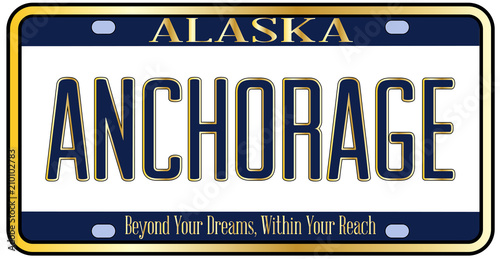 Alaska State License Plate Mockup With The City Anchorage