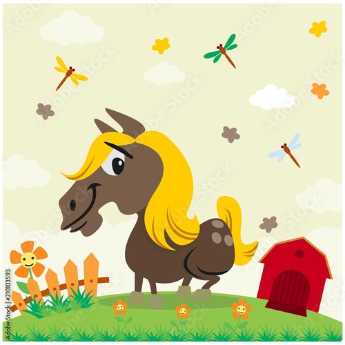 cute little donkey in the barnyard cartoon character