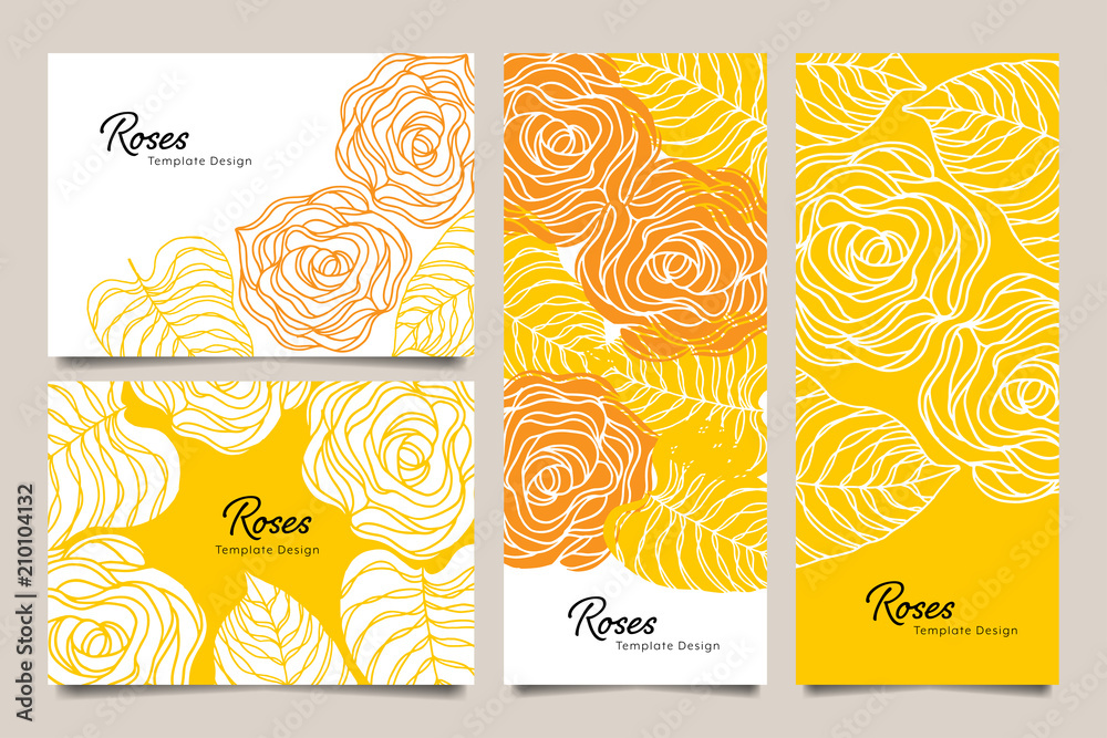 Roses template layout for wedding card, banner, brochure, packaging design etc. Sweet flower and leaf collection vector illustration