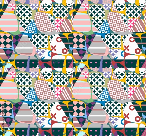 Multilayered seamless patchwork background. Beautiful abstract pattern. Print for fabric, wrapping design. Vector illustration.
