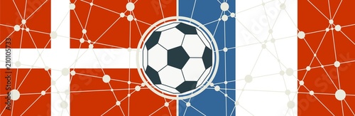 Flags of countries participating to the football tournament. France and Denmark national flags. Soccer ball in the center. Connected lines with dots