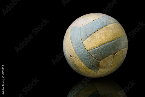 Isolated of Old Volleyball on Black Background