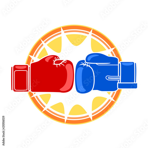 Graphic vector sign of boxing gloves punching.