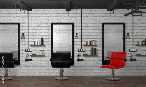 interior modern hair salon 3d illustration empty hairdresser with chairs beauty salon