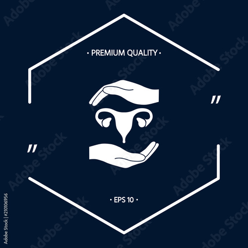 Hands holding Female uterus - protection symbol