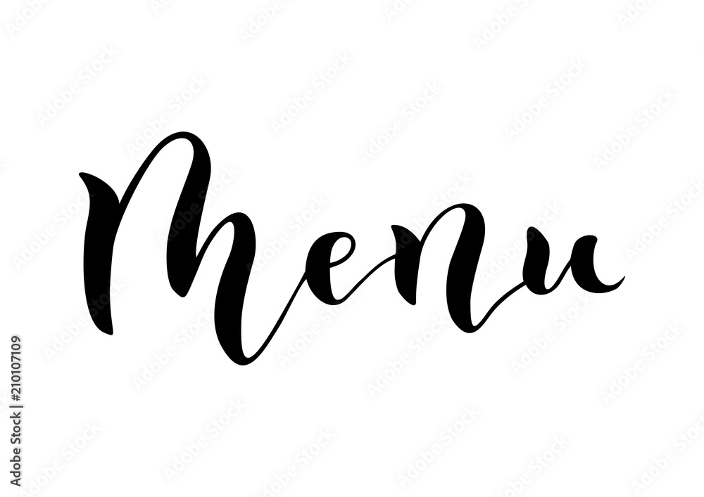 Modern calligraphy lettering of Menu in black isolated on white background for decoration of menu card or wedding set