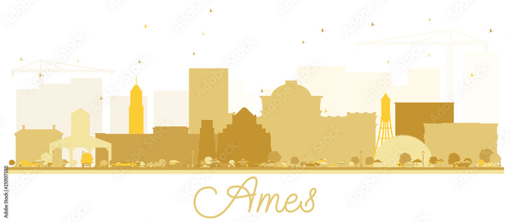 Ames Iowa skyline Golden silhouette.