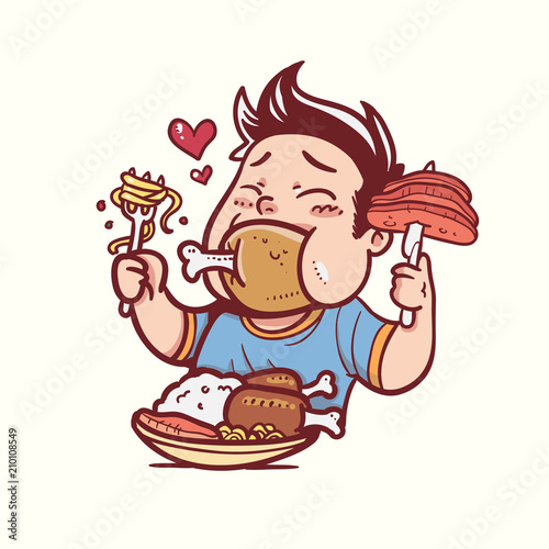 boy eating food for mascot or logo