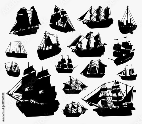 Ship and boat silhouette. Good use for symbol, logo, web icon, mascot, game elements, mascot, sign, sticker design, or any design you want. Easy to use.