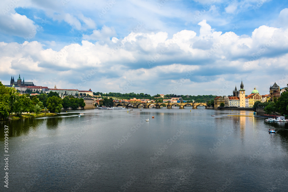 Charles Bridge and Vlata River in Prague, Czech Republic