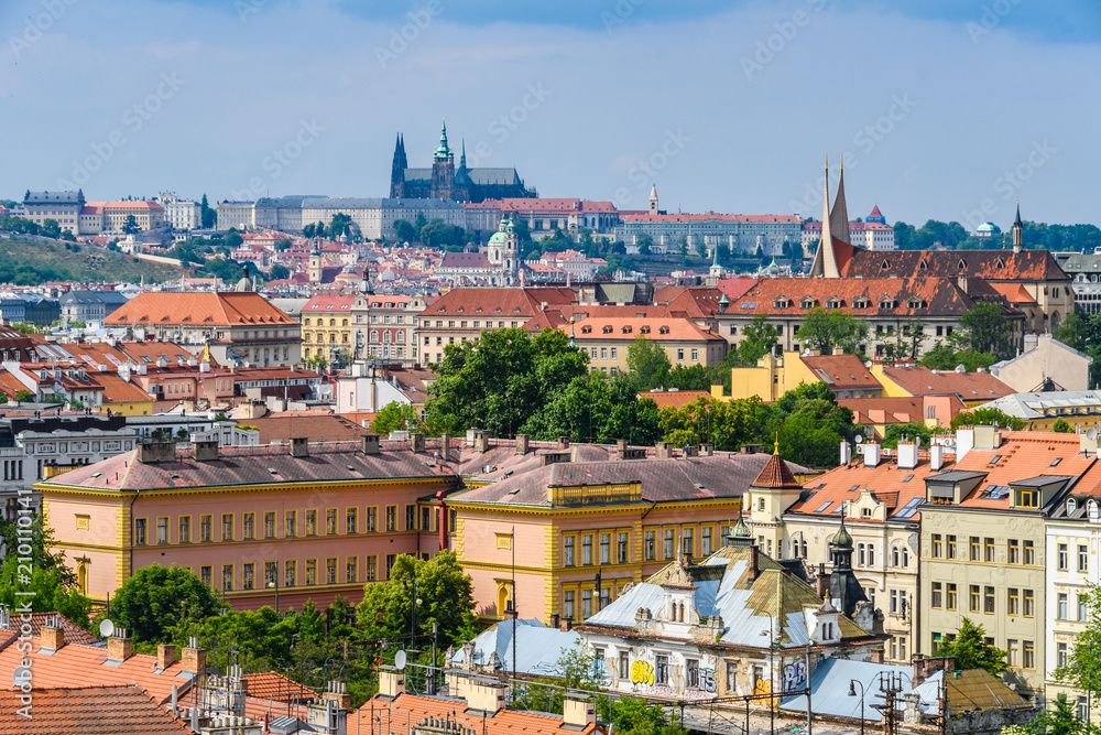 Fototapeta premium Panoramic view from Vysehdra Hill in Prague, Czech Republic