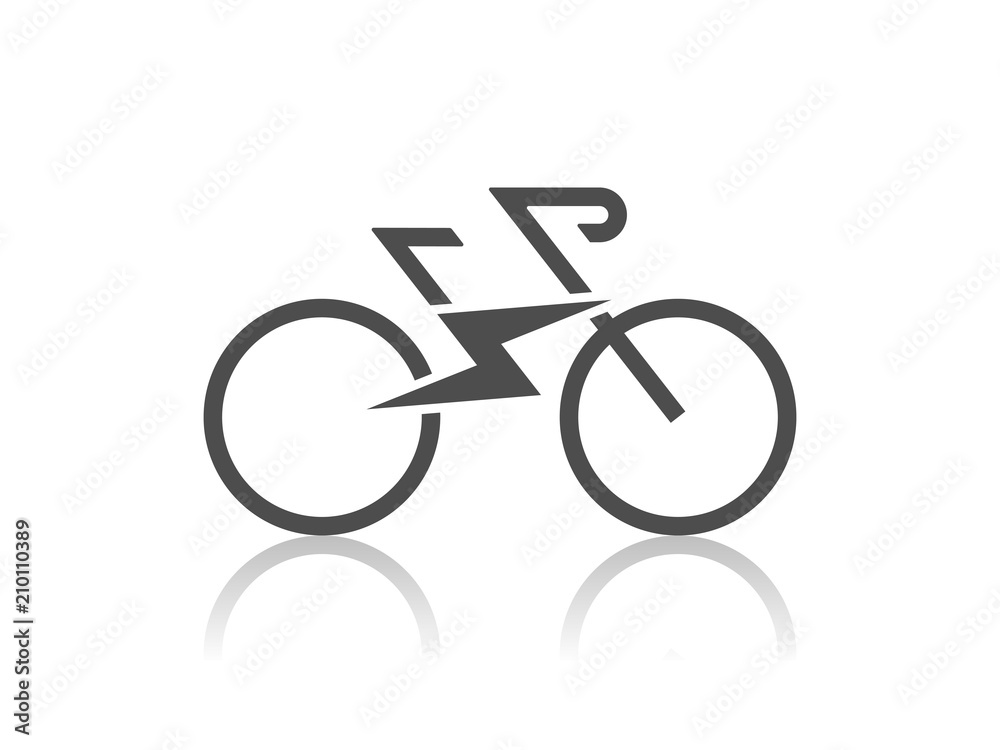 Electric sport bike bycicle e-bike icon with flash sign Modern ecological way of transportation and healthy lifestyle sign isolated on white background