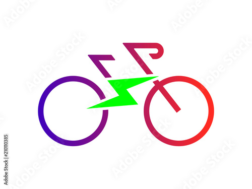 Electric sport bike bycicle e-bike bright colorful icon with flash sign Modern ecological way of transportation and healthy lifestyle sign isolated on white background
