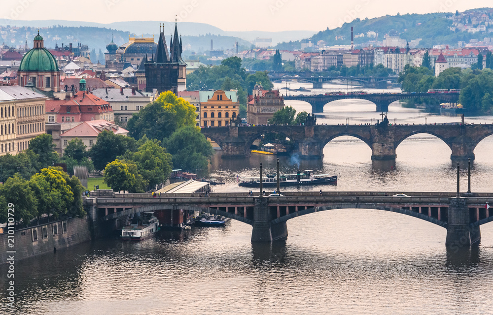 Bridges of Prague from Letna Garden in Prague, Czech Republic
