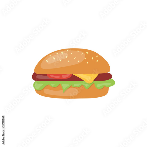 Fast Food big hamburger vector icon. Unhealthy eating cartoon illustration isolated on white background