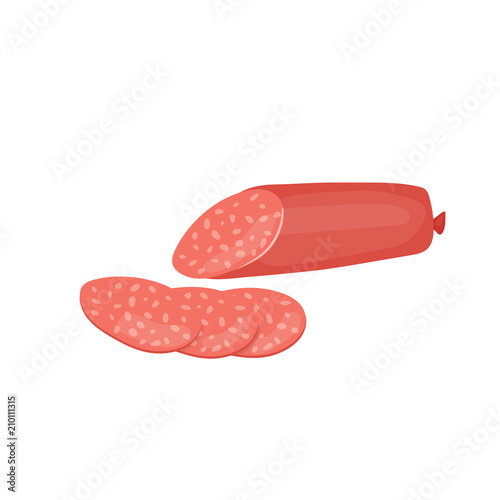 Processed meat salami slices vector icon. Unhealthy eating sausage cartoon illustration isolated on white background