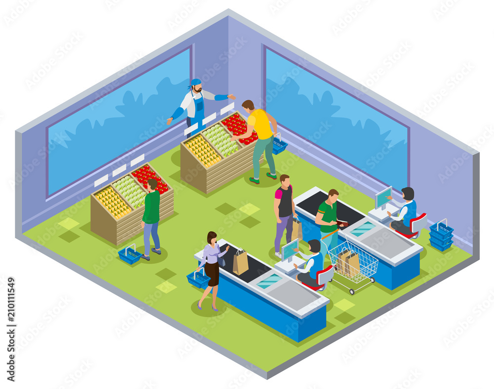 Shopping Vegetables Isometric Composition Shopping Vegetables Isometric Composition