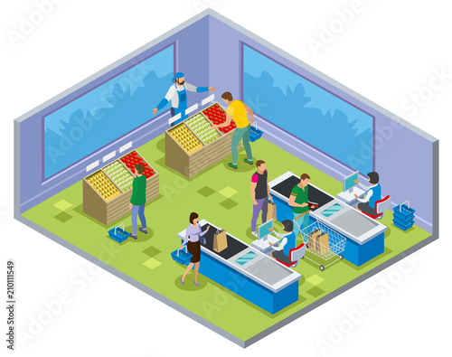 Shopping Vegetables Isometric Composition