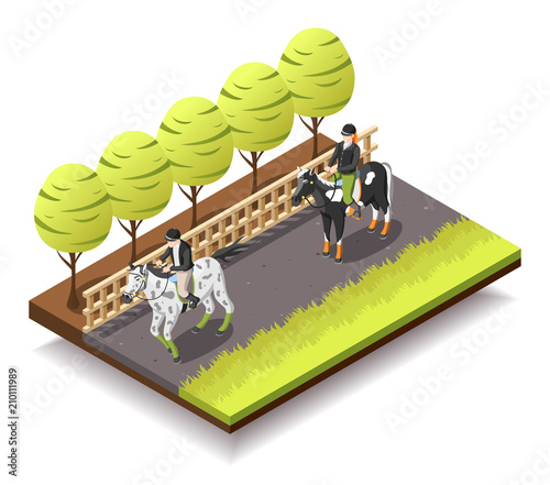 Horse Riding Isometric Composition