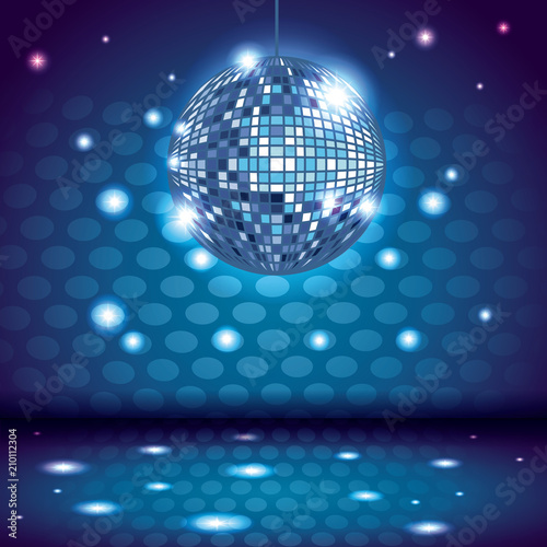 80s disco interior scenery with ball and lights vector illustration graphic design