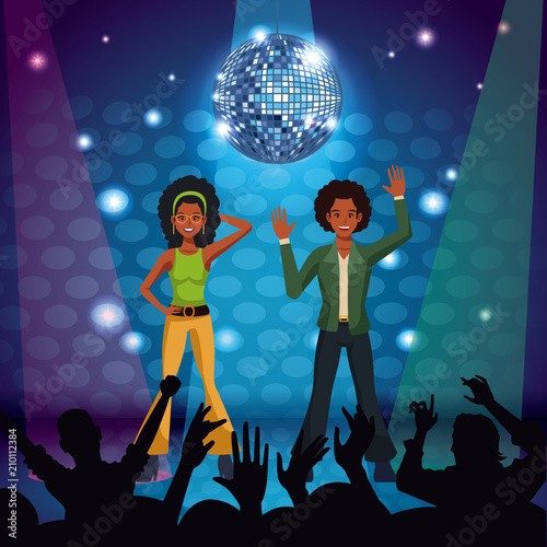 Couple of disco dancers at stage vector illustration graphic design