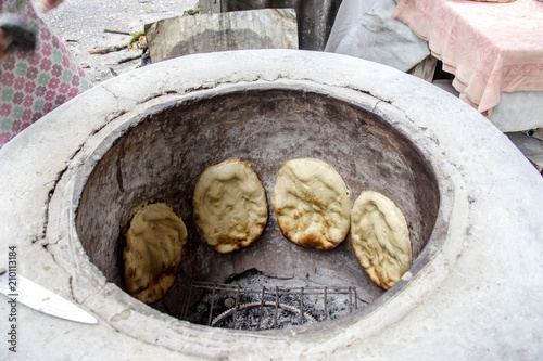 Azeri bread cooked in a charcoal oven