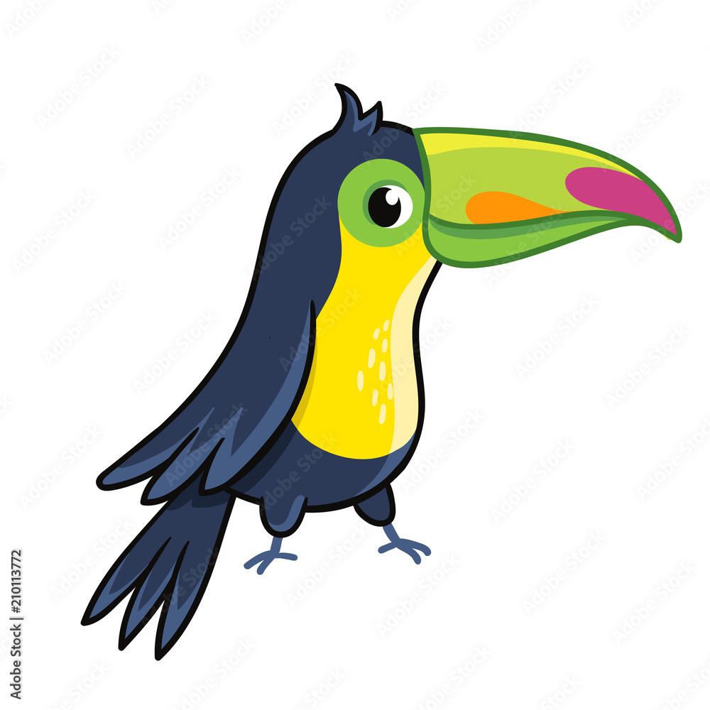 Naklejka premium Cute toucan on white background. Vector illustration with a bird in cartoon style.