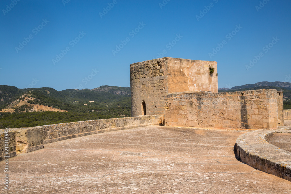 Old fortified castle high above Palma in Majorca