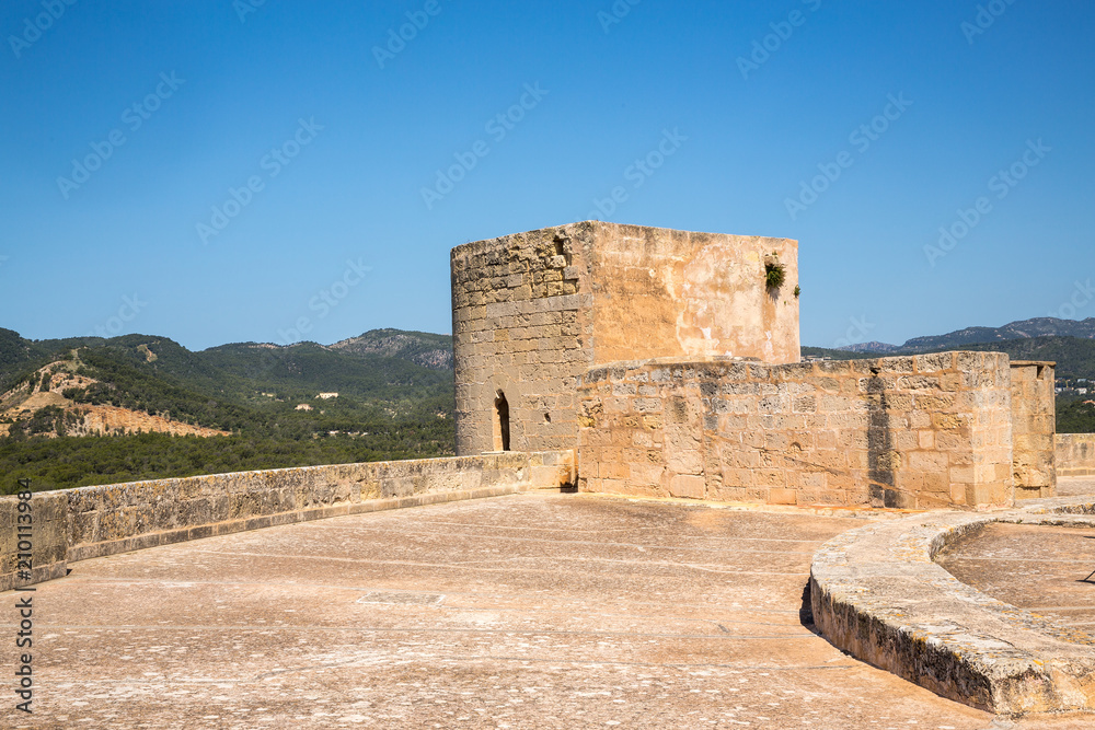 Old fortified castle high above Palma in Majorca