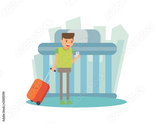 funny traveling in the Brandenburg Gate cartoon character