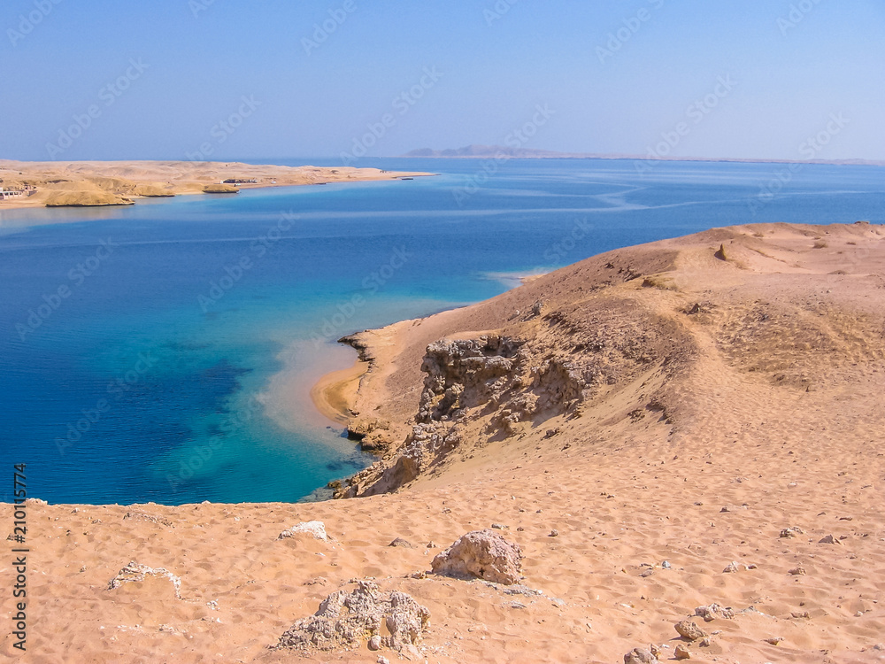 Aerial view of Ras Mohammed National Park with its clear and transparent waters and its famous reef, Sharm el Sheik, Sinai Peninsula, Egypt. Aerial view of Ras Mohammed National Park with its clear and transparent waters and its famous reef, Sharm el Sheik, Sinai Peninsula, Egypt.