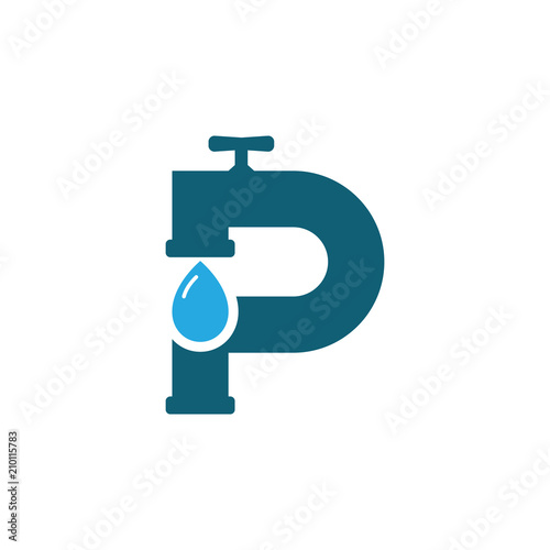 Plumbing water with initial letter P logo design template