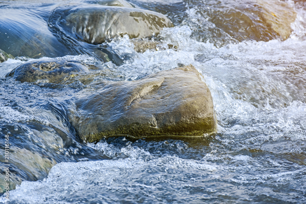 Concept for copy space,stone in the river with sunlight Concept for copy space,stone in the river with sunlight