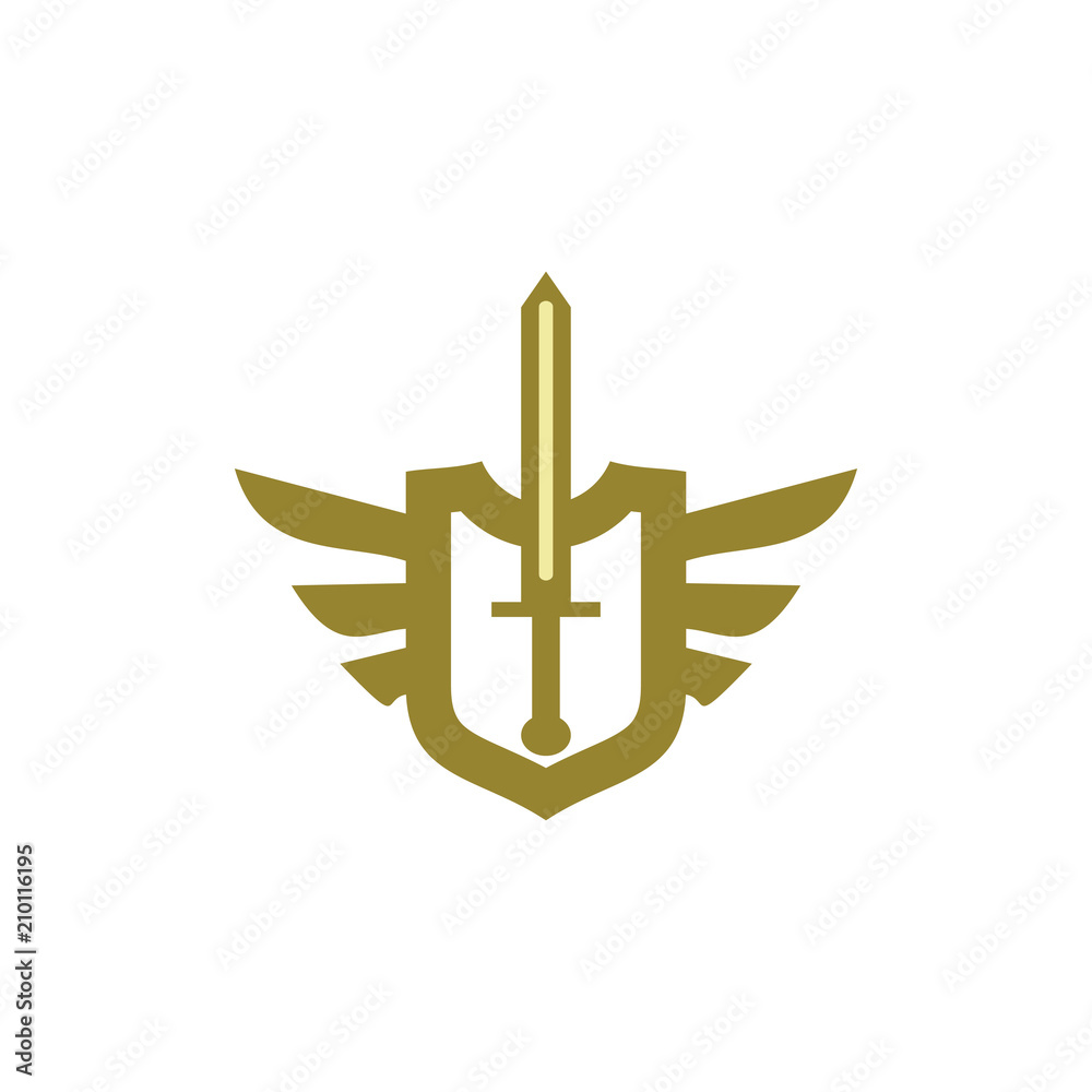 Obraz premium golden wing , shield, sword logo design