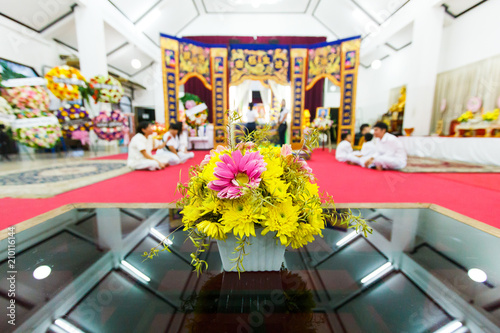 Flower in front of Chinese funeral.