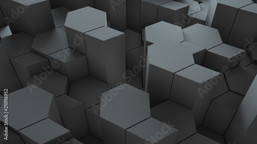 3d render abstract background. Geometry shapes that goes up and down. Rhombus and hexagon forms.
