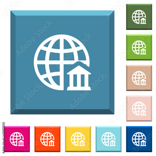 Internet banking white icons on edged square buttons