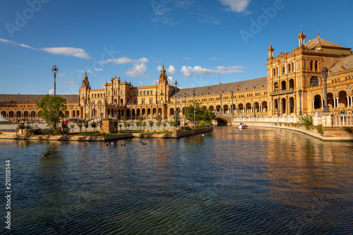 Plaza de Espa  a in Seville  Spain. Exposure of the Plaza de Espa  a in Seville  Spain  during Springtime before sunset