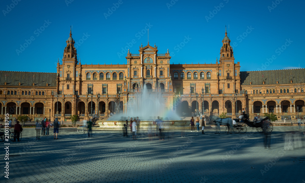 Plaza de España in Seville, Spain. Exposure of the Plaza de España in Seville, Spain, during Springtime before sunset